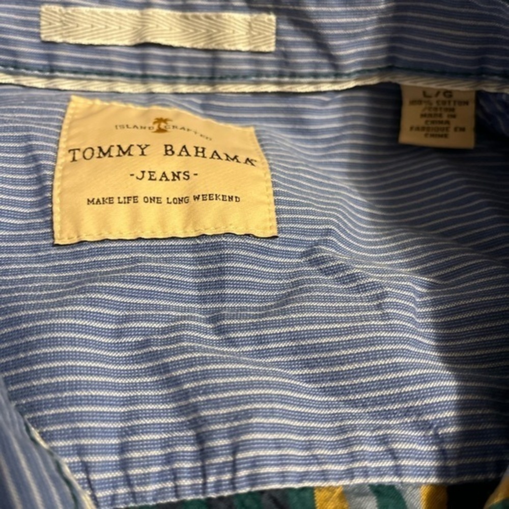 Tommy Bahama Men's Large Green/Yellow/blue Plaid Roll Tab Long Sleeve Button Up - Picture 5 of 6